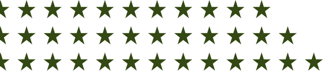 Five rows of dark green stars aligned horizontally on a black background.